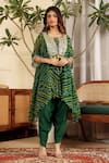 Buy_Sonali Methi_Green Chinon, Crepe Tassels Round Neck, Keyhole Bottle Designer Kurta Dhoti Set _at_Aza_Fashions