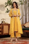 Buy_Sonali Methi_Yellow Chinon, Crepe Embroidery Round , Open Kurta Set _at_Aza_Fashions