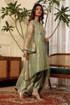 Shop_Sonali Methi_Gray Tissue Embroidery Round Neck Designer Kurta Set _at_Aza_Fashions