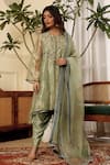 Buy_Sonali Methi_Gray Tissue Embroidery Round Neck Designer Kurta Set _at_Aza_Fashions