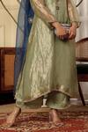 Buy_Sonali Methi_Green Tissue Sequins, Embroidery Split V-neck Designer Kurta Set _Online_at_Aza_Fashions