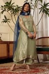Buy_Sonali Methi_Green Tissue Sequins, Embroidery Split V-neck Designer Kurta Set _at_Aza_Fashions