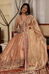 Sonali Methi_Pink Tissue Embroidery V-neck Lehenga Set _Online_at_Aza_Fashions