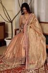 Buy_Sonali Methi_Pink Tissue Embroidery V-neck Lehenga Set _Online_at_Aza_Fashions