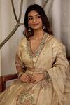 Sonali Methi_Gold Tissue Embroidery V-neck Lehenga Set _Online_at_Aza_Fashions
