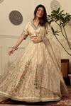 Buy_Sonali Methi_Gold Tissue Embroidery V-neck Lehenga Set _at_Aza_Fashions
