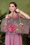 PickAleaf_Gray Embroidery Designer Garden Grey Duffel Bag _at_Aza_Fashions
