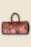 Shop_PickAleaf_Brown Embroidery Blossom Wood Duffel Bag _Online_at_Aza_Fashions