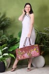PickAleaf_Brown Embroidery Blossom Wood Duffel Bag _at_Aza_Fashions