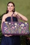 Buy_PickAleaf_Purple Embroidery Daisy Dream Duffel Bag _at_Aza_Fashions