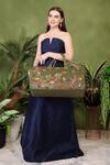 PickAleaf_Olive Green Embroidery Waves Duffel Bag _at_Aza_Fashions