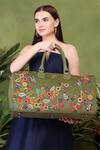 Buy_PickAleaf_Olive Green Embroidery Waves Duffel Bag _at_Aza_Fashions