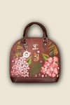 PickAleaf_Brown Embroidery Blossom Wood Handbag _Online_at_Aza_Fashions