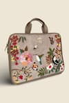 PickAleaf_Beige Embroidered Suede Velvet Laptop Bag _Online_at_Aza_Fashions