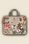 Buy_PickAleaf_Beige Embroidered Suede Velvet Laptop Bag _Online_at_Aza_Fashions