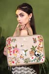 Shop_PickAleaf_Beige Embroidered Suede Velvet Laptop Bag _Online_at_Aza_Fashions