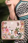 Shop_PickAleaf_Beige Embroidered Suede Velvet Laptop Bag 