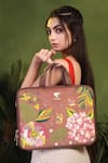 PickAleaf_Brown Blossom Wood Designer Laptop Bag _Online_at_Aza_Fashions