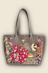 Shop_PickAleaf_Gray Embroidery Vegan Leather Tote Bag _at_Aza_Fashions