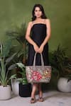 Buy_PickAleaf_Gray Embroidery Vegan Leather Tote Bag _Online_at_Aza_Fashions