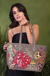 Buy_PickAleaf_Gray Embroidery Vegan Leather Tote Bag _at_Aza_Fashions