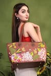 Buy_PickAleaf_Brown Embroidery Blossom Wood Tote Bag _at_Aza_Fashions