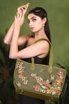 PickAleaf_Olive Green Embroidery Waves Tote Bag _Online_at_Aza_Fashions
