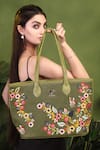 Shop_PickAleaf_Olive Green Embroidery Waves Tote Bag _Online_at_Aza_Fashions