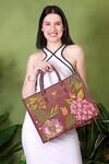 Buy_PickAleaf_Brown Embroidery Blossom Wood Shoulder Bag _at_Aza_Fashions