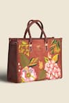 PickAleaf_Brown Embroidery Blossom Wood Shoulder Bag _at_Aza_Fashions