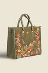 Shop_PickAleaf_Olive Green Embroidery Waves Shoulder Bag _at_Aza_Fashions