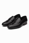 Shop_Dapper Shoes_Black Handmade Split Toe Penny Loafers _at_Aza_Fashions