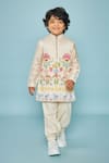 Joey & Pooh_Off White Chanderi, Cotton, Viscose Fabric Flowers Designer Kurta Set _Online_at_Aza_Fashions