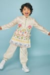 Shop_Joey & Pooh_Off White Chanderi, Cotton, Viscose Fabric Flowers Designer Kurta Set _Online_at_Aza_Fashions
