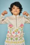 Joey & Pooh_Off White Chanderi, Cotton, Viscose Fabric Flowers Designer Kurta Set _at_Aza_Fashions