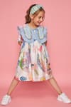 Joey & Pooh_White Cotton, Chanderi Ruffles, Embroidery Floral Print Dress _at_Aza_Fashions