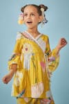 Joey & Pooh_Yellow Cotton, Chanderi Tassels Floral Print Tunic And Sharara Set _at_Aza_Fashions