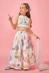 Buy_Joey & Pooh_White Cotton, Chanderi, Viscose, Shantoon Embroidery, Floral Lehenga Set _Online_at_Aza_Fashions