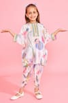 Joey & Pooh_White Chanderi , Chanderi, Embroidery Floral Print Tunic And Pant Set _Online_at_Aza_Fashions