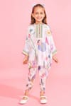 Buy_Joey & Pooh_White Chanderi , Chanderi, Embroidery Floral Print Tunic And Pant Set _at_Aza_Fashions