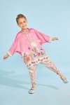 Buy_Joey & Pooh_Pink Chanderi , Chanderi, Embroidery Floral Tunic And Trousers Set _Online_at_Aza_Fashions