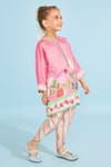 Shop_Joey & Pooh_Pink Chanderi , Chanderi, Embroidery Floral Tunic And Trousers Set _Online_at_Aza_Fashions