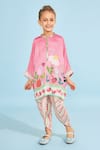 Buy_Joey & Pooh_Pink Chanderi , Chanderi, Embroidery Floral Tunic And Trousers Set _at_Aza_Fashions