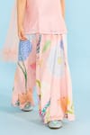 Shop_Joey & Pooh_Peach Cotton, Chanderi, Modal, Satin, Viscose Floral Tunic Sharara Set _Online_at_Aza_Fashions