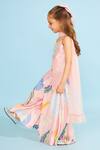 Joey & Pooh_Peach Cotton, Chanderi, Modal, Satin, Viscose Floral Tunic Sharara Set _at_Aza_Fashions