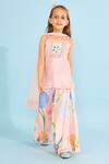Buy_Joey & Pooh_Peach Cotton, Chanderi, Modal, Satin, Viscose Floral Tunic Sharara Set _at_Aza_Fashions