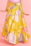 Buy_Joey & Pooh_Yellow Cotton, Chanderi, Net Tassels, Embroidery And Lavender Tiered Lehenga Set _Online_at_Aza_Fashions