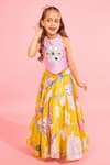 Joey & Pooh_Yellow Cotton, Chanderi, Net Tassels, Embroidery And Lavender Tiered Lehenga Set _at_Aza_Fashions