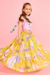 Buy_Joey & Pooh_Yellow Cotton, Chanderi, Net Tassels, Embroidery And Lavender Tiered Lehenga Set 
