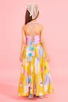 Shop_Joey & Pooh_Yellow Cotton, Chanderi, Net Tassels, Embroidery And Lavender Tiered Lehenga Set _at_Aza_Fashions